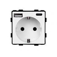 EU Plug w/t 2xUSB A+C Module- WHITE